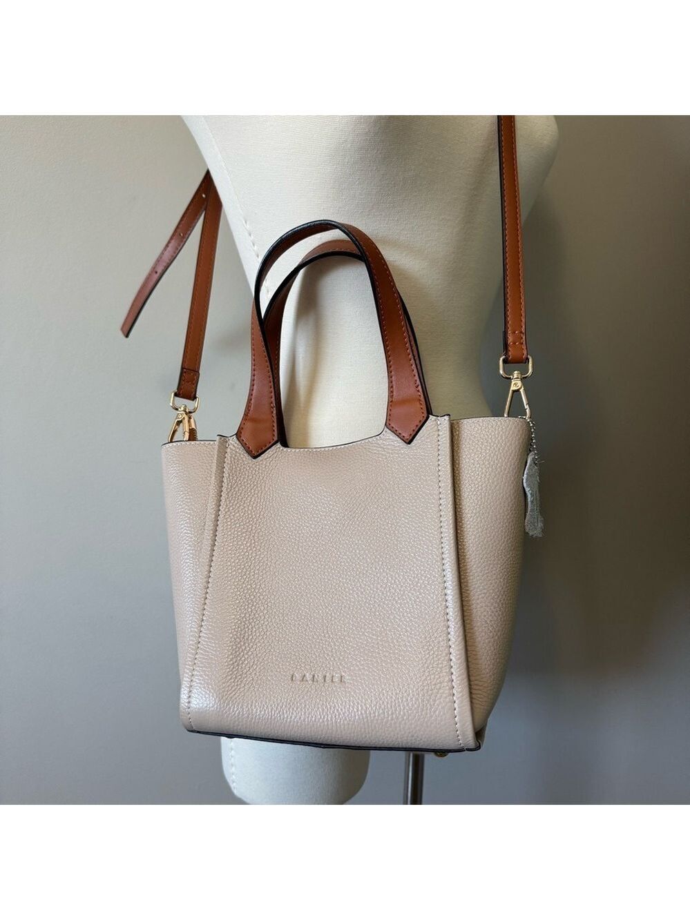 Danier Cream and Brown Crossbody Bag Top Handle and removable strap